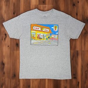 The Simpsons Kwik E Mart Graphic Print T-Shirt Adult Large Gray‎ Store Front Tee